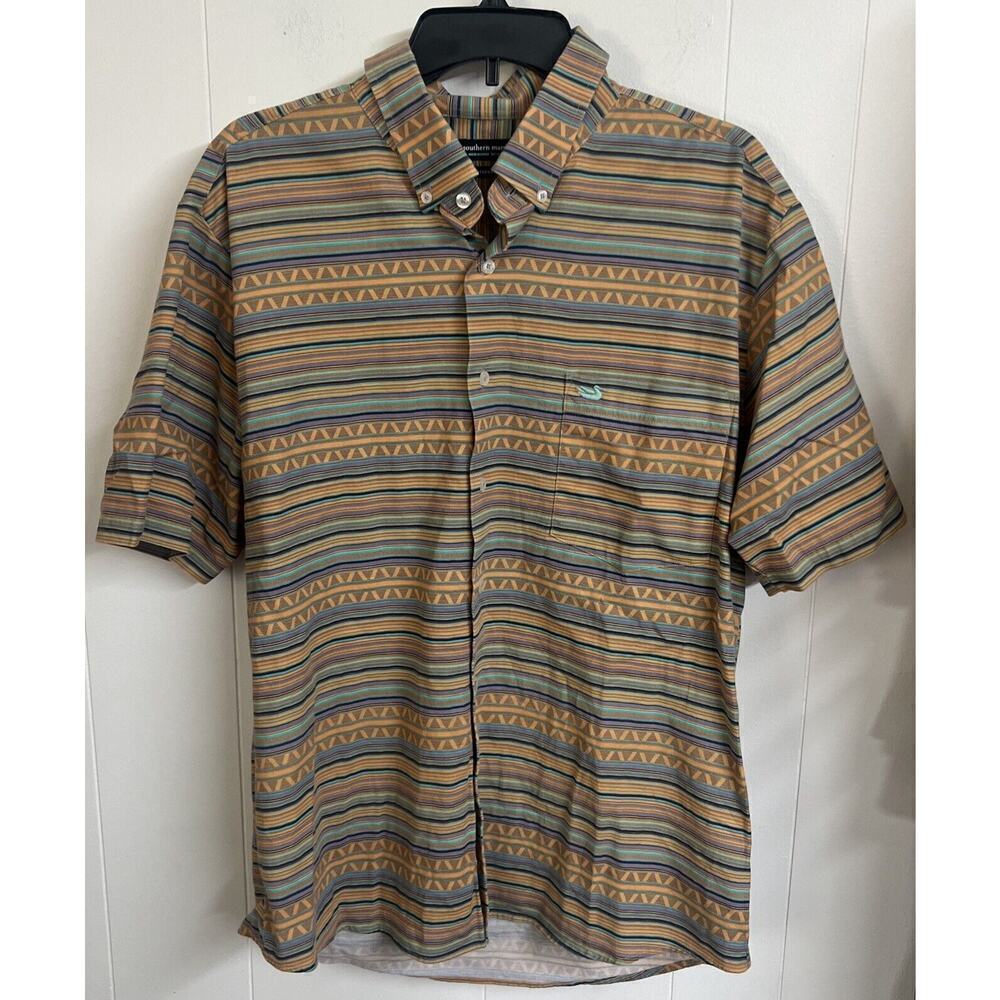EUC Southern Marsh Button Shirt Men’s Size 1 Striped Print Short Sleeve Cotton